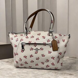 coach prairie satchel handbag Pebble Leather Pop Pink Floral Print